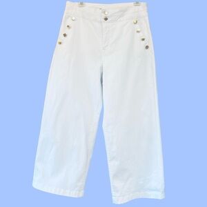 Anne Klein Cropped Pant Wide Leg White Gold Buttons‎ Sz 10